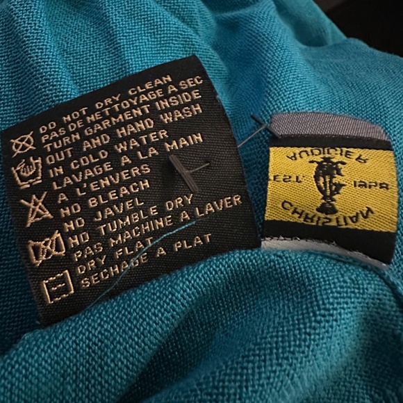 Christian Audigier Silk Blend Turquoise Sweater Gold Accent Sz Sm Rare Art Wow - Picture 15 of 15